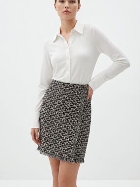 Elie Tahari White Long-Sleeve Button Polo Blouse